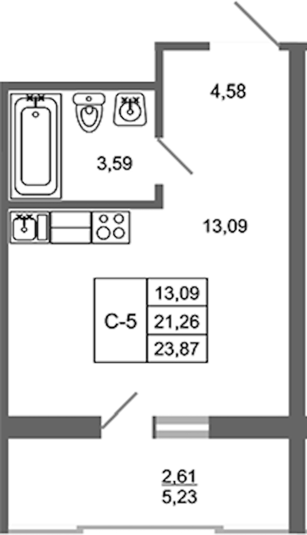 Квартира студия 23.87 м², 10/17 эт., ЖК «Стороны Света 2»